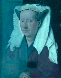 Jan van Eyck, 'Margaret, the Artist's Wife,' 1439, ultraviolet fluorescence photograph during cleaning © 2018 The National Gallery, London